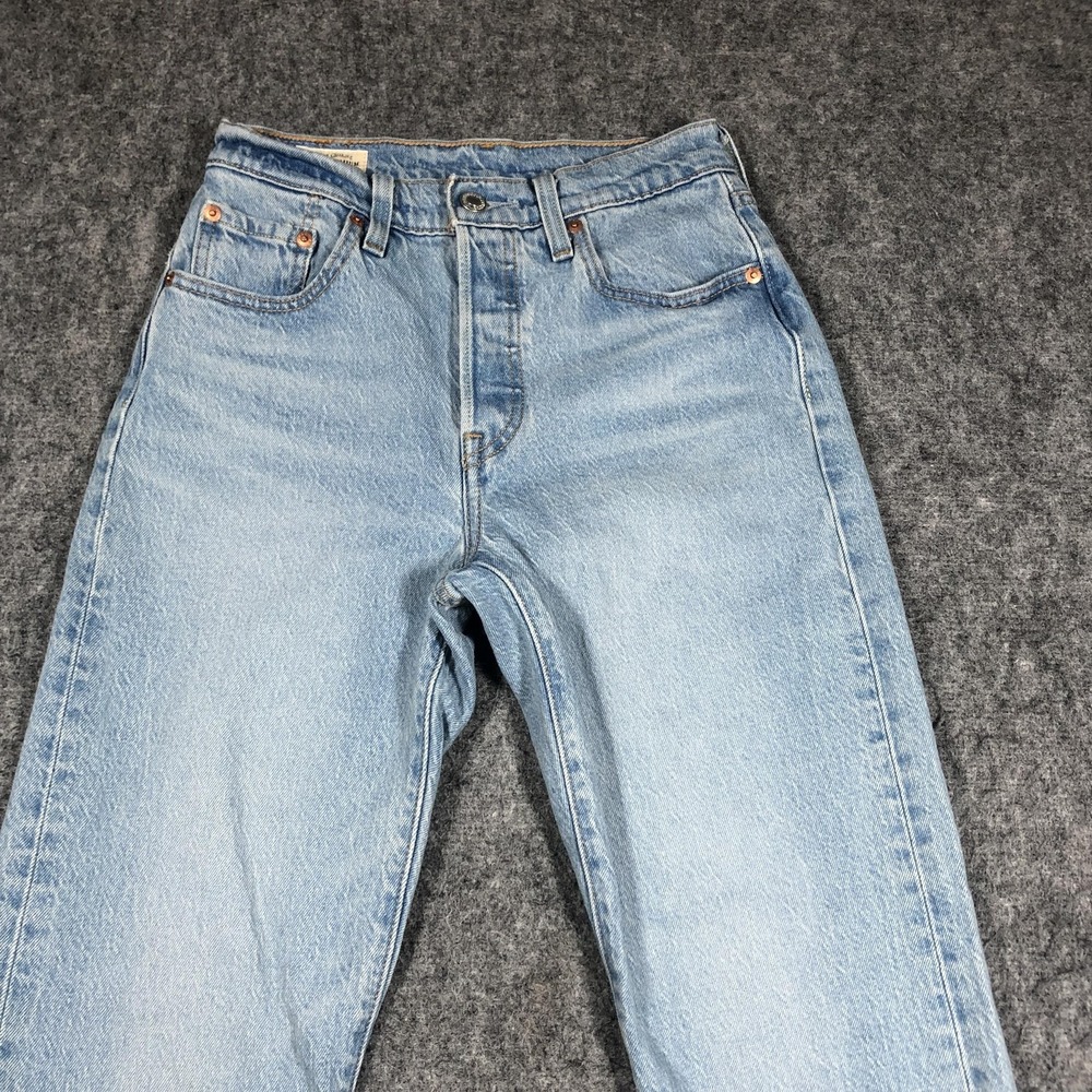 Levi's 501 Premium Jeans Womens 25x26 Light Wash High Rise Straight Big E - Picture 4 of 16